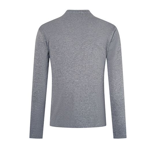 Herren Feinstrick-Langarmshirt mit Stehkragen und Knopfleiste Nord Taschen