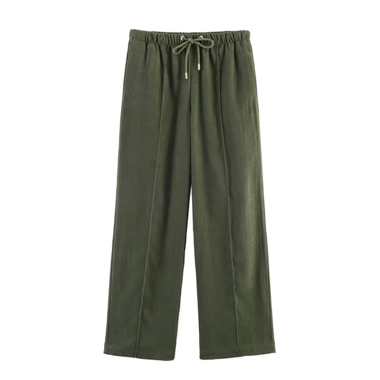 Damen Weite Highwaist-Hose mit Kordelzug, Bügelfalte und fließender Stoffqualität Nord Taschen