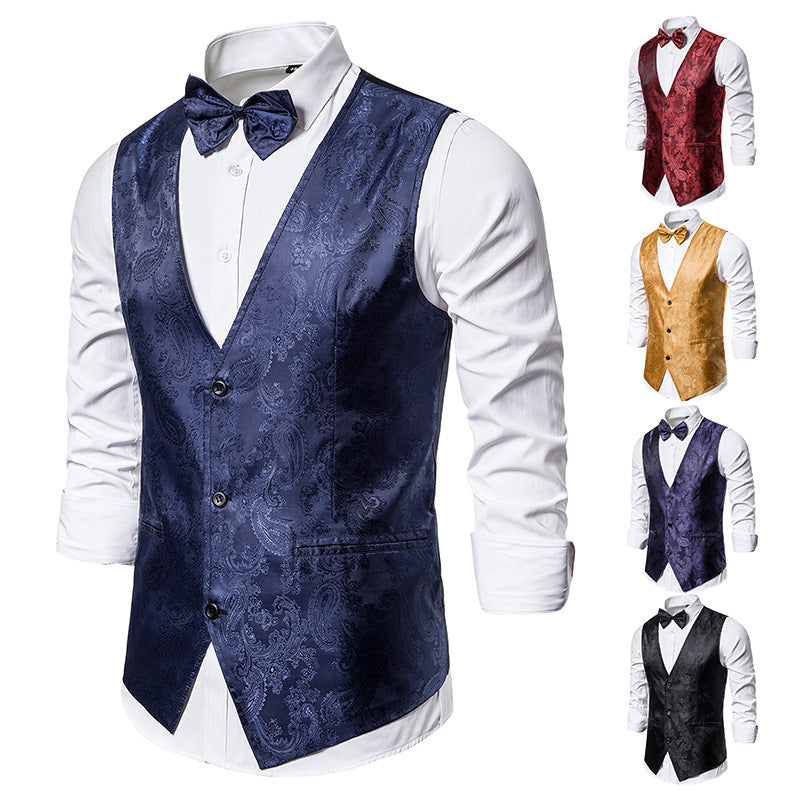 Herren taillierte Satinweste mit ornamentalem Jacquardmuster, V-Ausschnitt und drei Knöpfen Nord Taschen