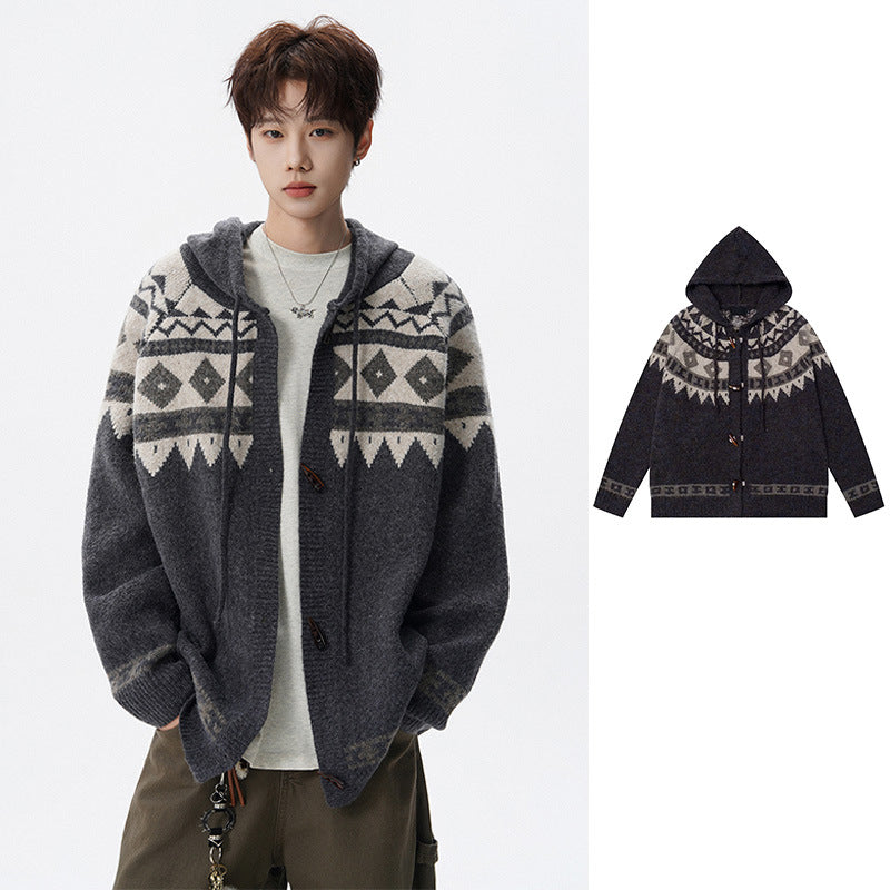 Herren Strickjacke mit Kapuze und grafischem Muster Nord Taschen