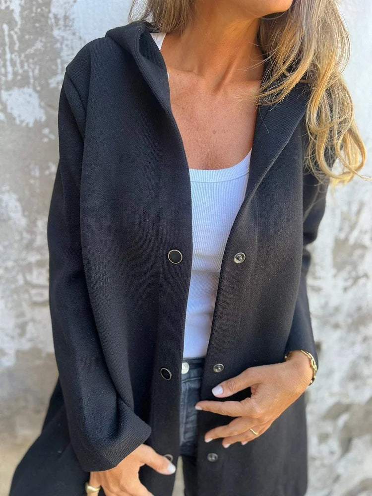 Damen Kapuzen‑Mantel mit Druckknöpfen und Oversize‑Silhouette Nord Taschen