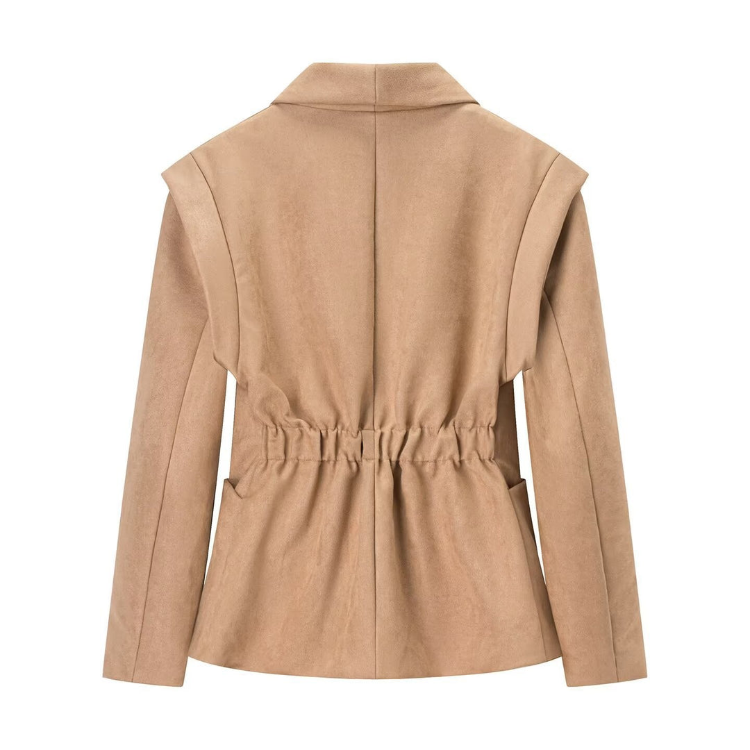 Damen Oversize-Veloursblazer mit Schalkragen, Ein-Knopf‑Verschluss und aufgesetzten Taschen Nord Taschen