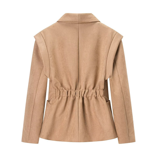 Damen Oversize-Veloursblazer mit Schalkragen, Ein-Knopf‑Verschluss und aufgesetzten Taschen Nord Taschen