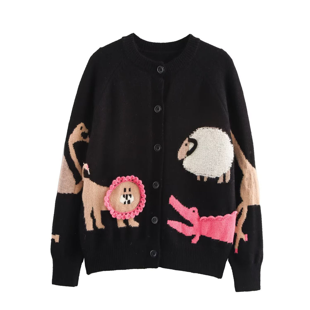 Damen Strickcardigan mit verspielten Tierintarsien und 3D‑Applikationen Nord Taschen