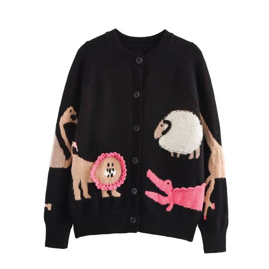 Damen Strickcardigan mit verspielten Tierintarsien und 3D‑Applikationen Nord Taschen