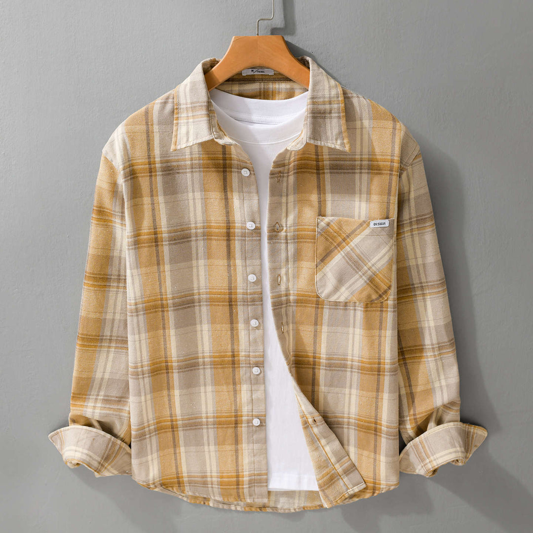 Herren Kariertes Leichtes Flanell-Overshirt mit Brusttasche und Relaxed-Fit Nord Taschen
