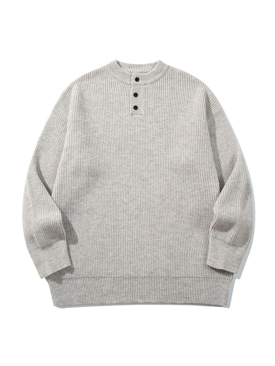 Herren Grobstrick-Henleypullover mit halber Knopfleiste und Rippbündchen Nord Taschen