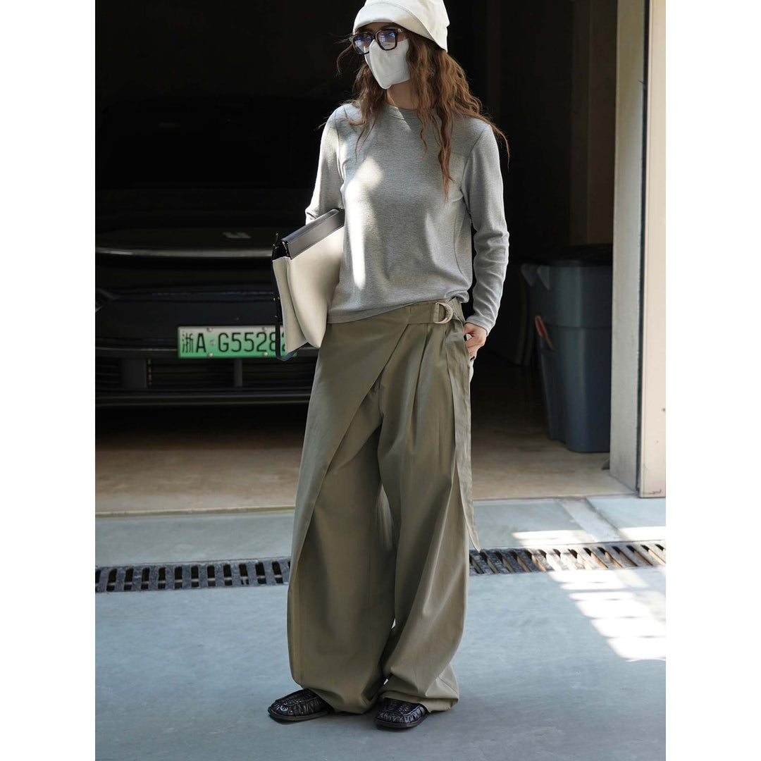 Damen Weite Wickel‑Hose mit D‑Ring‑Bund und Plissee-Detail Nord Taschen