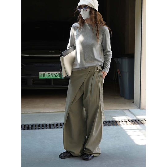Damen Weite Wickel‑Hose mit D‑Ring‑Bund und Plissee-Detail Nord Taschen