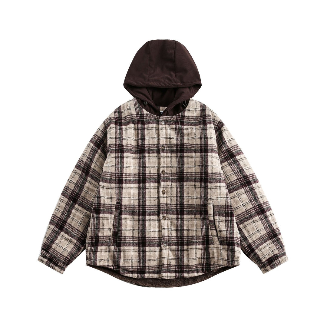 Unisex Oversize-Karo-Überhemd mit Kapuze und Teddyfutter Nord Taschen