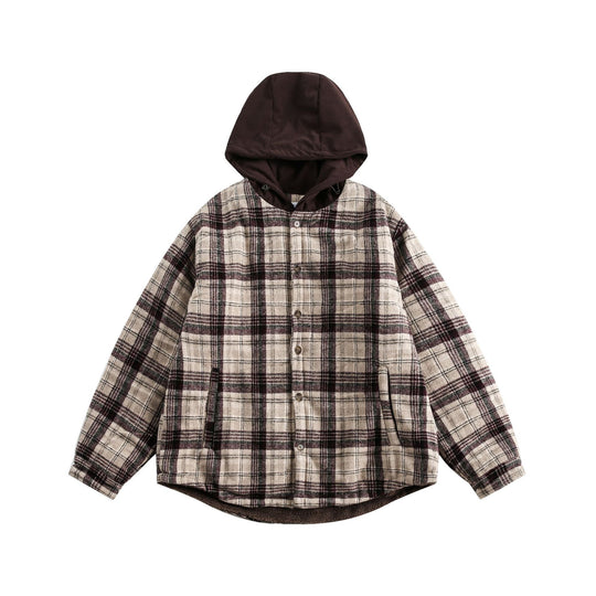 Unisex Oversize-Karo-Überhemd mit Kapuze und Teddyfutter Nord Taschen