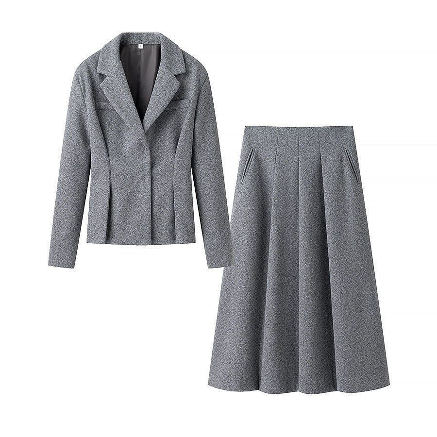 Damen Elegantes zweiteiliges Wollmix-Blazer- und Midirock-Set mit ausgestelltem Midirock Nord Taschen