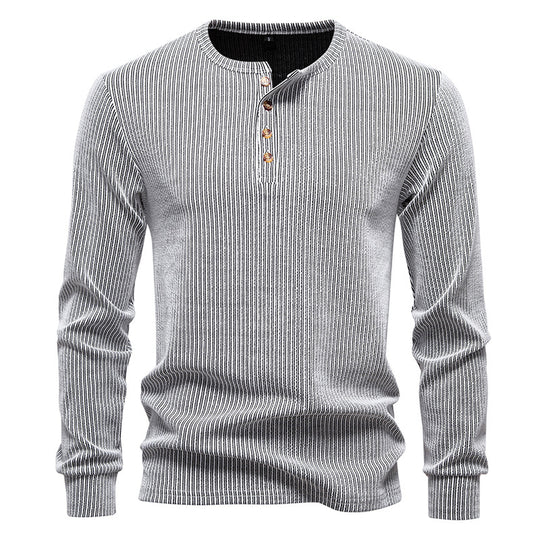 Herren Slim-Fit Gerippter Henley-Langarmpullover mit Rundhalsausschnitt und Knopfleiste Nord Taschen