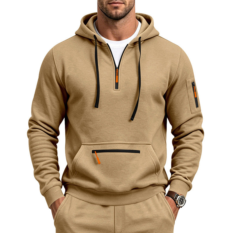 Herren Kapuzen-Sweatshirt mit Half-Zip, Kängurutasche und Reißverschlusstaschen Nord Taschen