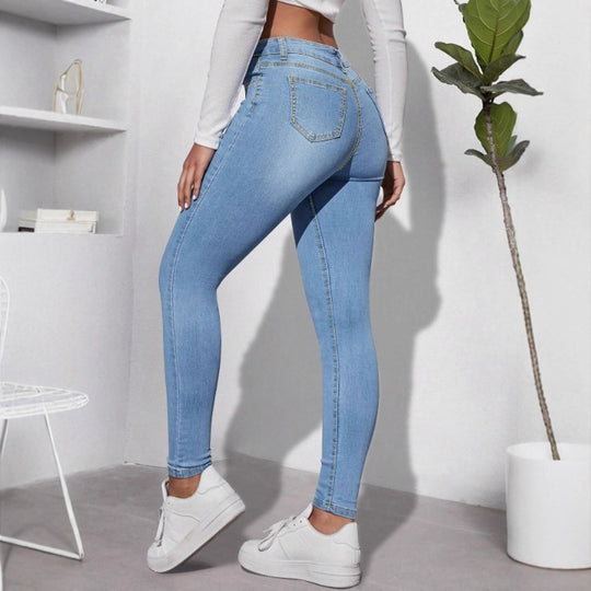 Damen High‑Waist Skinny-Jeans mit dekorativem Perlen-Cluster und Sculpting-Schnitt Nord Taschen