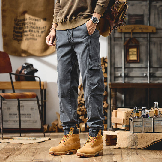 Herren Cargo-Joggerhose aus Baumwoll-Twill mit Kordelzug, Cargotaschen und elastischen Bündchen Nord Taschen