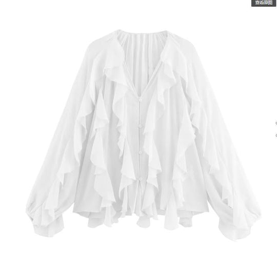 Damen Rüschenbluse mit weitem Schnitt und ballonartigen Ärmeln