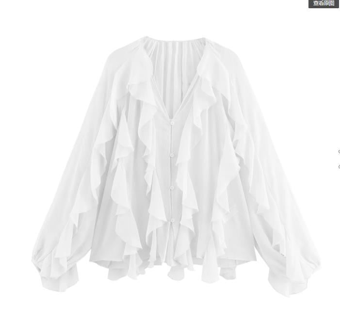 Damen Rüschenbluse mit weitem Schnitt und ballonartigen Ärmeln