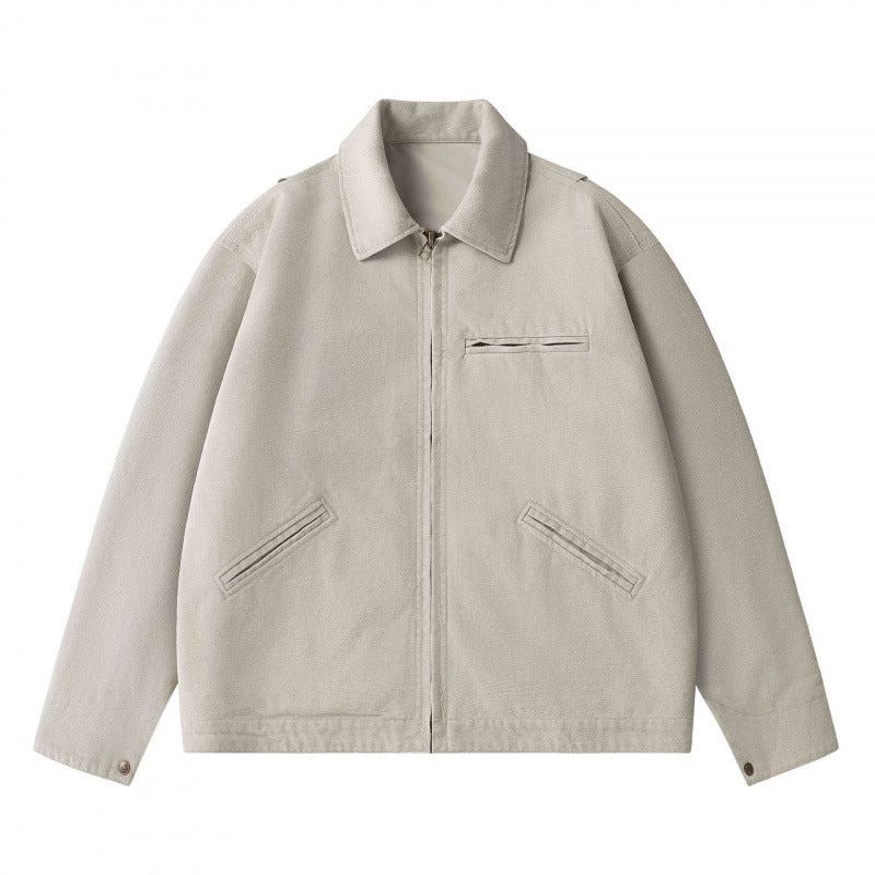 Unisex Kastenförmige Kurzjacke im Worker-Blouson-Stil mit Hemdkragen und verdecktem Reißverschluss Nord Taschen
