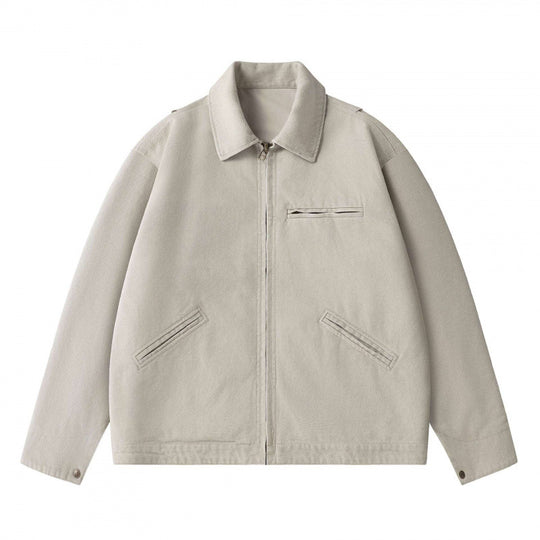 Unisex Kastenförmige Kurzjacke im Worker-Blouson-Stil mit Hemdkragen und verdecktem Reißverschluss Nord Taschen