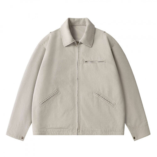 Unisex Kastenförmige Kurzjacke im Worker-Blouson-Stil mit Hemdkragen und verdecktem Reißverschluss Nord Taschen
