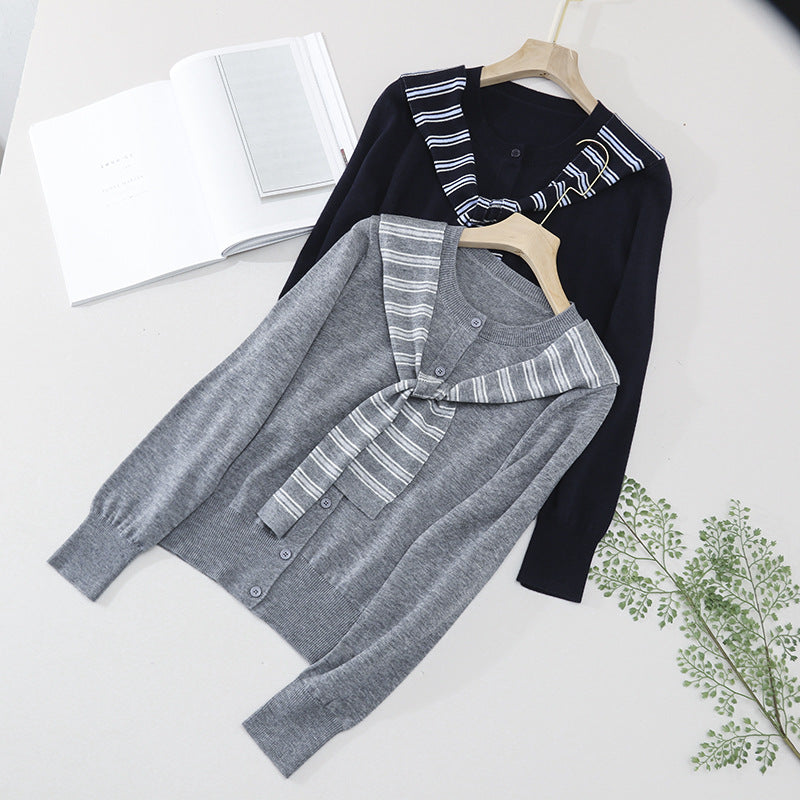 Damen Feiner Button-Cardigan mit maritimem Schultertuch-Detail aus leichtem Feinstrick Nord Taschen