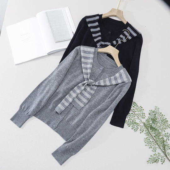 Damen Feiner Button-Cardigan mit maritimem Schultertuch-Detail aus leichtem Feinstrick Nord Taschen