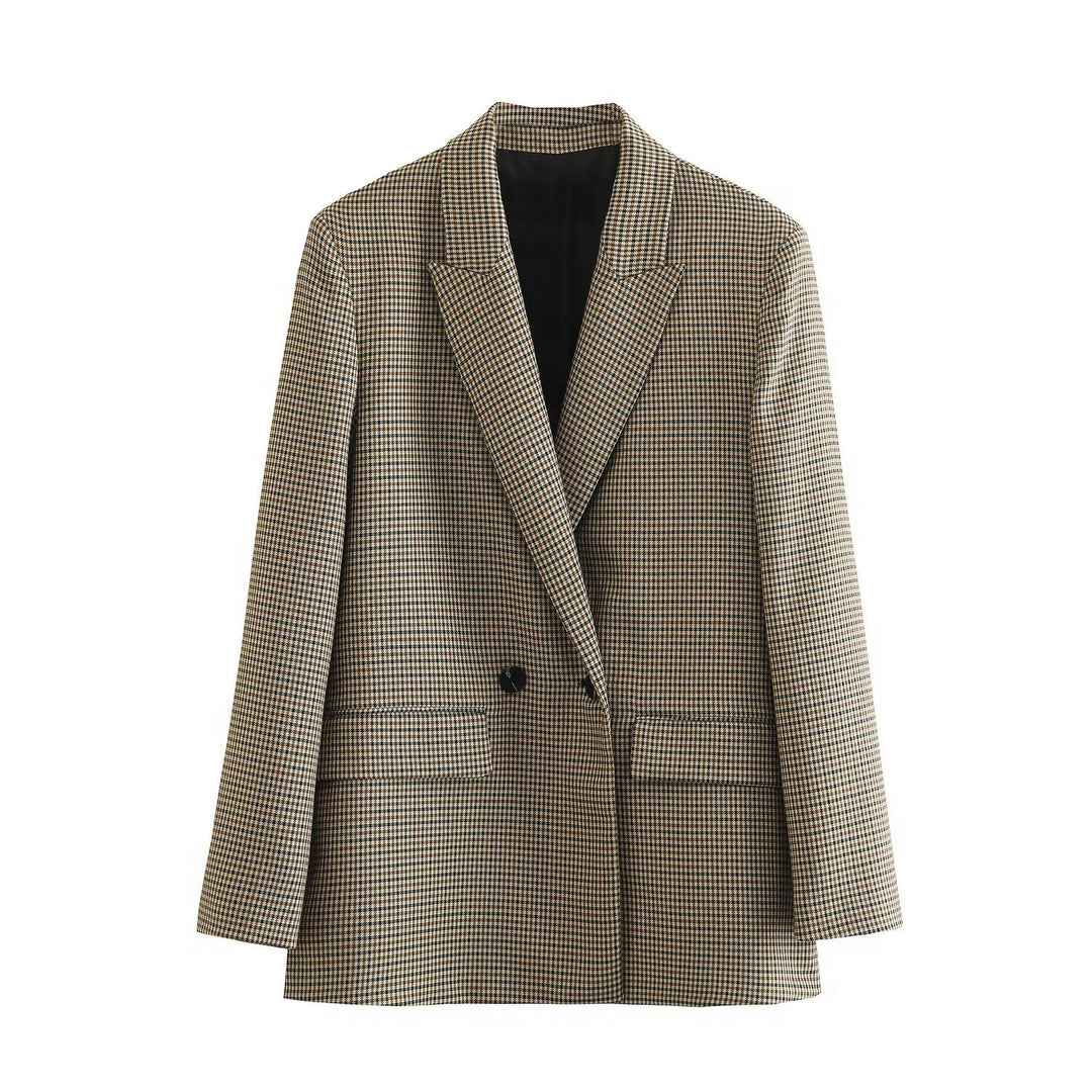 Damen Doppelreihiger Longblazer mit weitem Schalkragen und Pattentaschen Nord Taschen