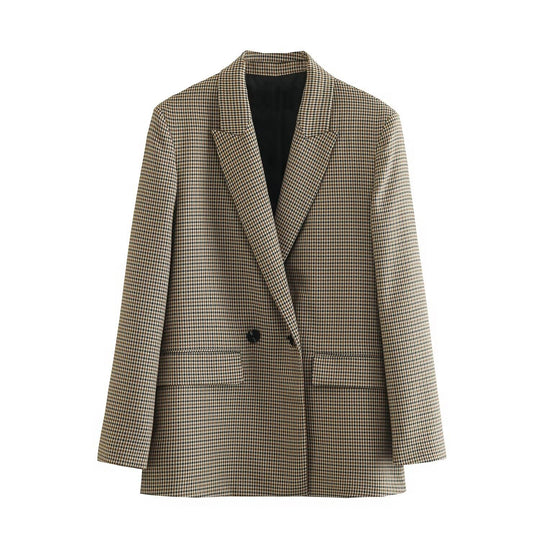 Damen Doppelreihiger Longblazer mit weitem Schalkragen und Pattentaschen Nord Taschen