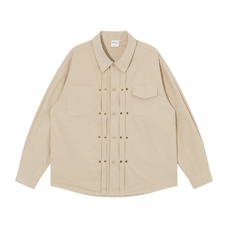 Herren Oversize-Hemdjacke im Workwear-Stil mit Ziersteppungen und Metallnieten Nord Taschen