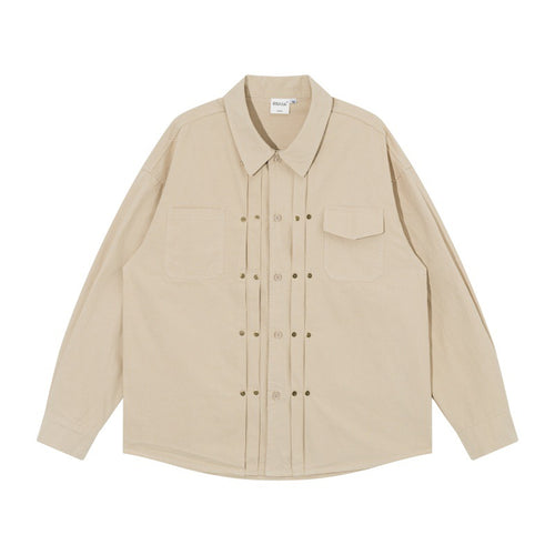 Herren Oversize-Hemdjacke im Workwear-Stil mit Ziersteppungen und Metallnieten Nord Taschen