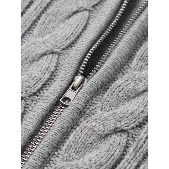 Damen Kapuzen-Zopfstrick-Cardigan mit Reißverschluss und Raglanärmeln Nord Taschen