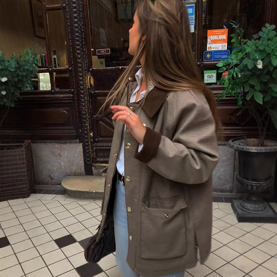 Damen Oversize-Fieldjacke mit Samtkragen und großen Pattentaschen Nord Taschen