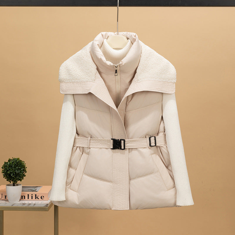 Damen nan wattierte Steppweste mit Strickärmeln und Teddykragen tailliertem Gürtel Nord Taschen