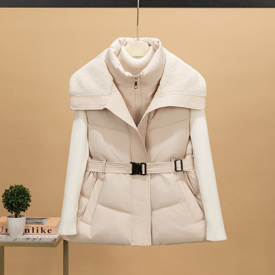 Damen nan wattierte Steppweste mit Strickärmeln und Teddykragen tailliertem Gürtel Nord Taschen