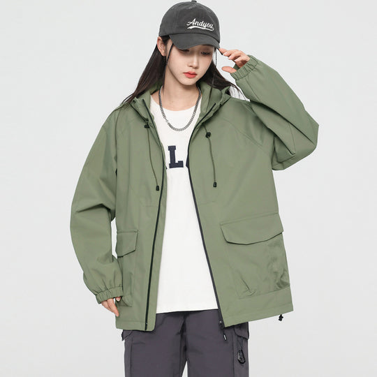 Damen Oversize Windbreaker Jacke mit Kapuze und Cargotaschen Nord Taschen