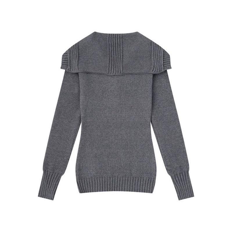 Damen Strickpullover mit Zopfmuster, Schalkragen und Knopfleiste Nord Taschen