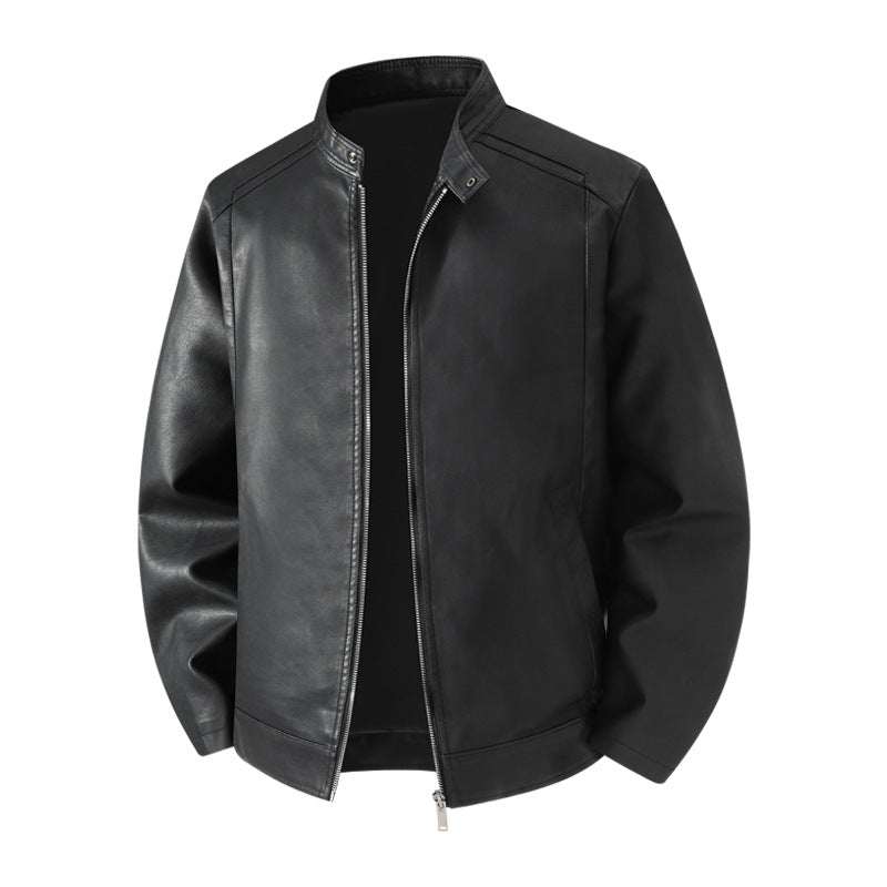 Herren Schlichte Kunstleder-Cityjacke mit Stehkragen, Zweiwege-Reißverschluss & Eingrifftaschen Nord Taschen