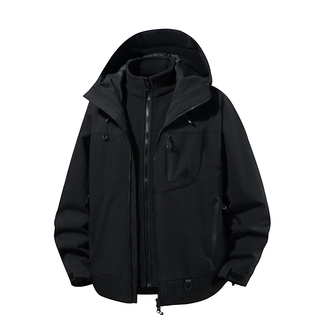 Herren zweiteiliger wasserdichter Softshell-Parka mit herausnehmbarer Fleece-Innenjacke, verstellbarer Kapuze und Multifunktions-Taschen Nord Taschen