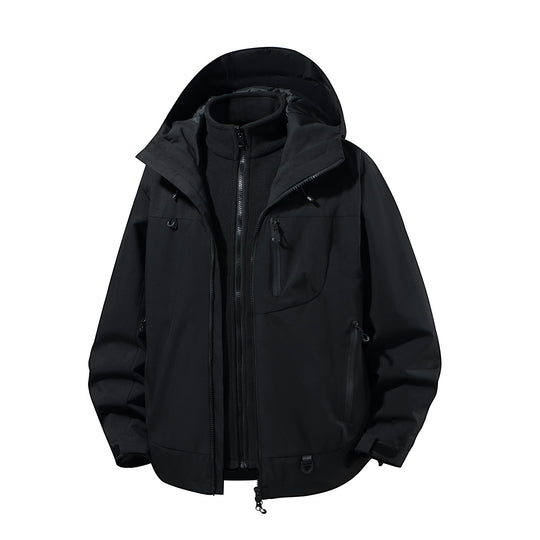 Herren zweiteiliger wasserdichter Softshell-Parka mit herausnehmbarer Fleece-Innenjacke, verstellbarer Kapuze und Multifunktions-Taschen Nord Taschen