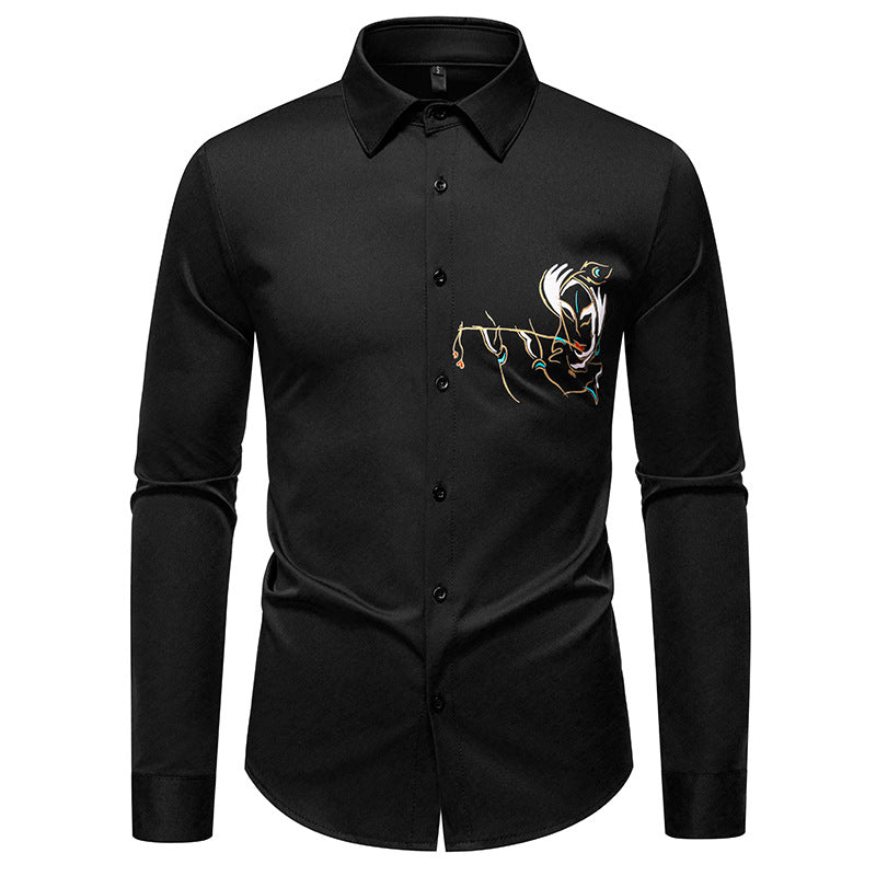 Herren Slim-Fit Businesshemd mit aufwendiger Bruststickerei und Kentkragen Nord Taschen
