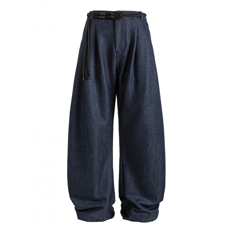 Damen Hochtalierte weite Marlene-Hose mit Faltenbund und Tunnelzuggürtel Nord Taschen