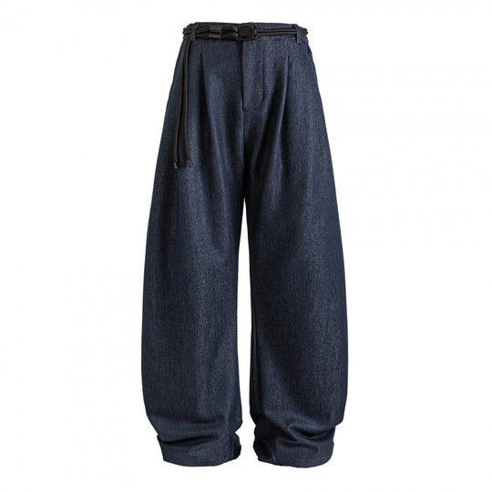 Damen Hochtalierte weite Marlene-Hose mit Faltenbund und Tunnelzuggürtel Nord Taschen
