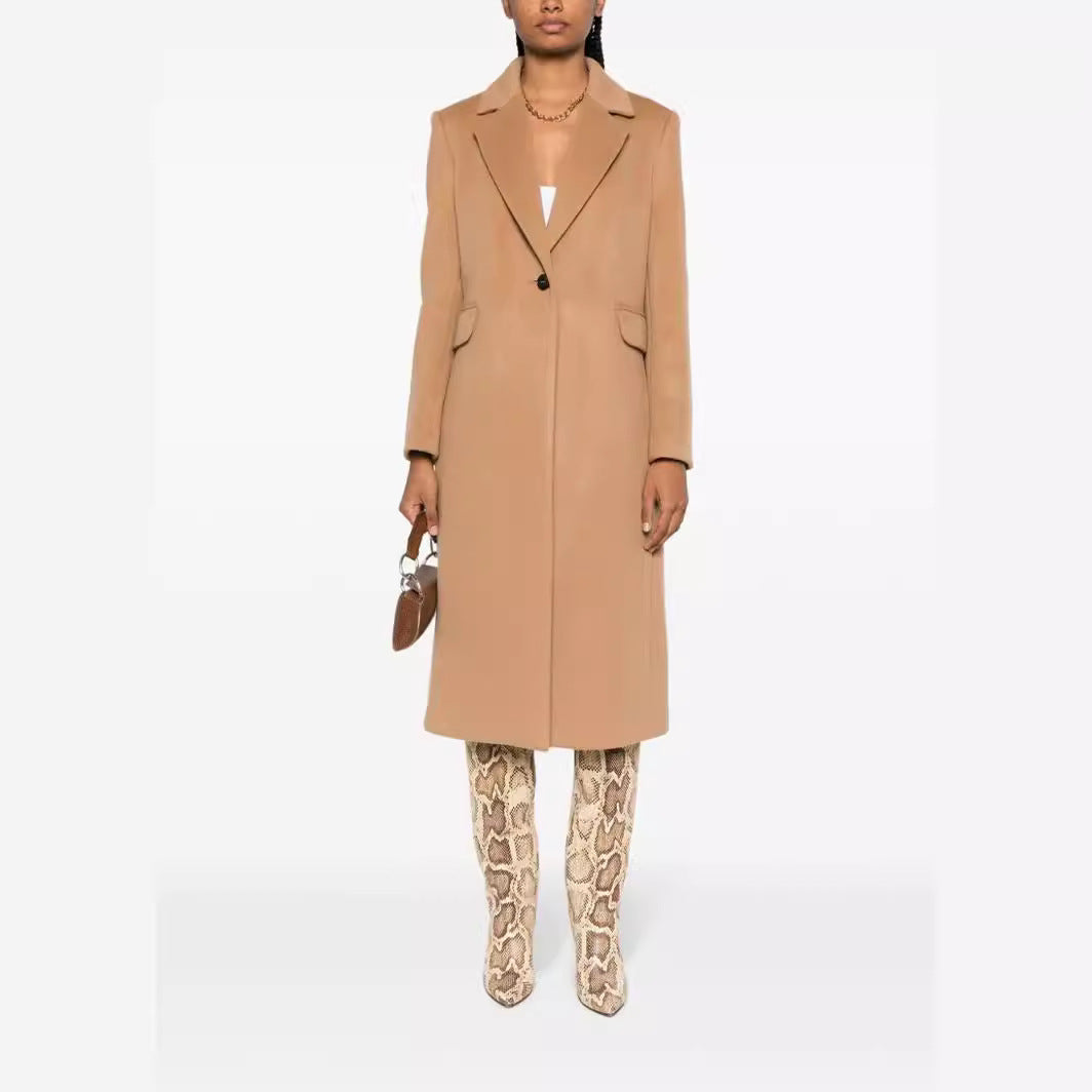 Damen Einreihiger Wollmix-Longcoat mit Ein-Knopf‑Verschluss und Pattentaschen Nord Taschen