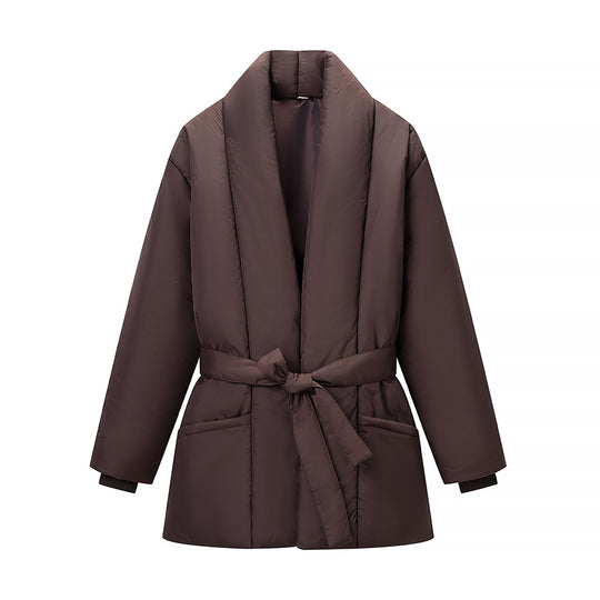 Damen gesteppte Taillengürtel-Steppjacke mit Schalkragen Nord Taschen