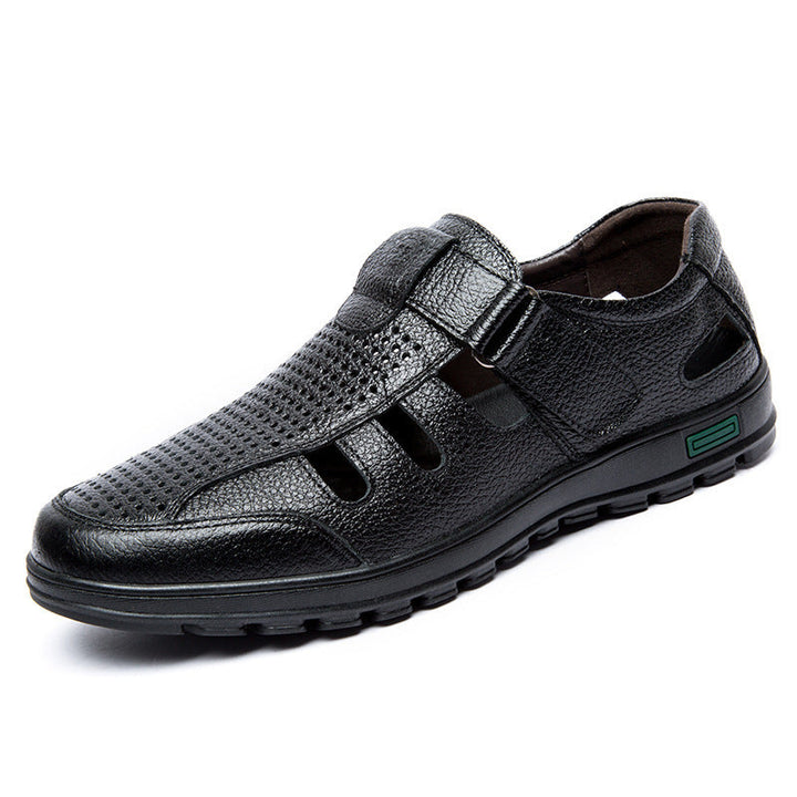 Herren Atmungsaktive Leder Sandalen mit Klettverschluss