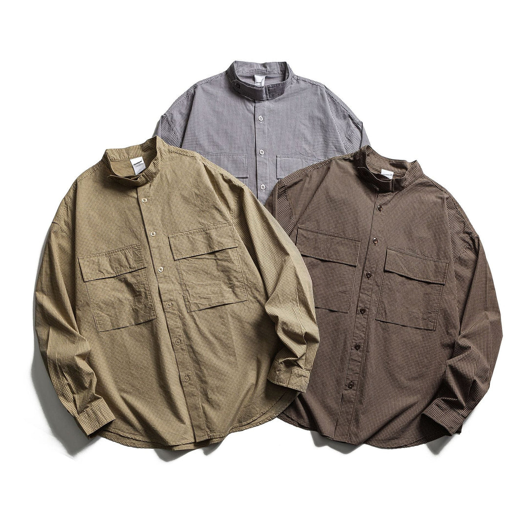 Herren Karo-Hemdjacke mit Stehkragen und aufgesetzten Brusttaschen Nord Taschen