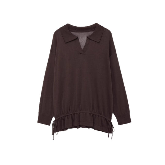 Damen Oversize‑Pullover mit Polokragen, V‑Ausschnitt und Tunnelzugsaum Nord Taschen