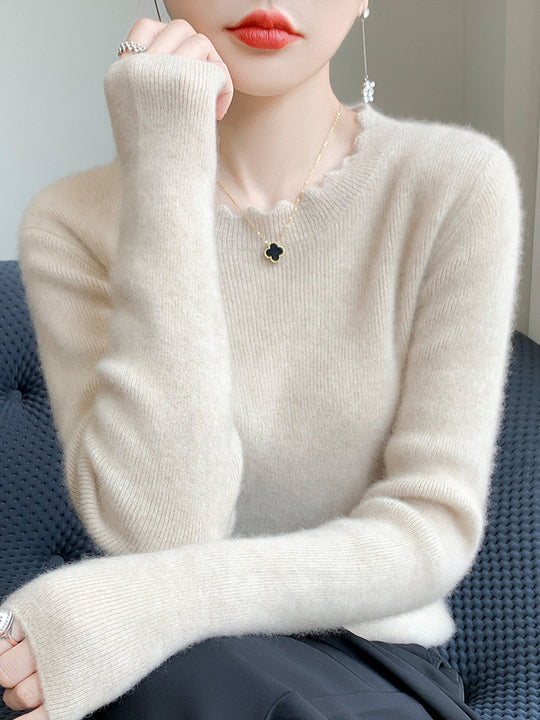Damen Weicher Feinstrickpullover mit welligem Rundhalsausschnitt und kaschmirähnlicher Oberfläche Nord Taschen
