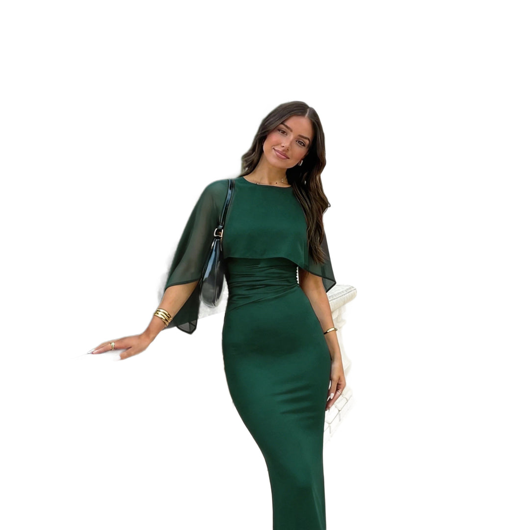 Damen Figurbetontes Midikleid mit Chiffon-Cape Nord Taschen